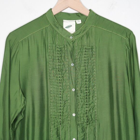 Nurture Womens Silk Button Up Shirt Size Medium Green Boho Lagenlook Hippie‎ - Picture 6 of 10